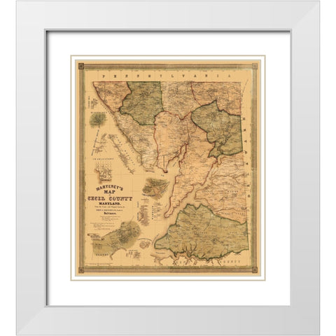 Cecil Maryland Landowner - Martenet 1858 White Modern Wood Framed Art Print with Double Matting by Martenet