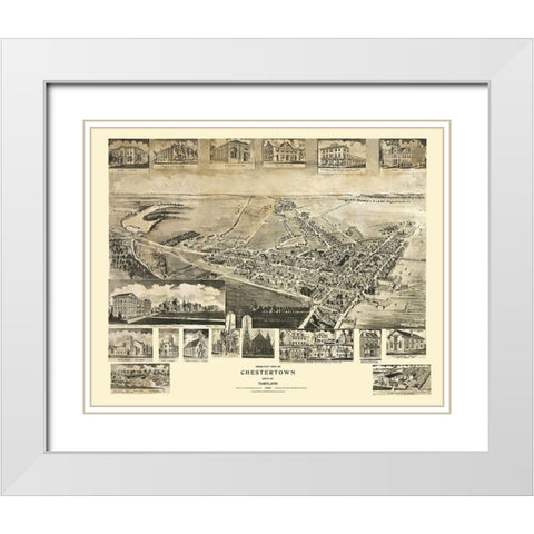 Chestertown Maryland - Fowler 1907 White Modern Wood Framed Art Print with Double Matting by Fowler
