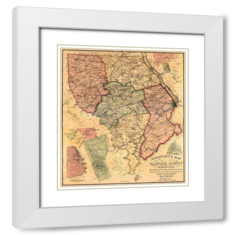 Harford Maryland Landowner - Martenet 1878 White Modern Wood Framed Art Print with Double Matting by Martenet