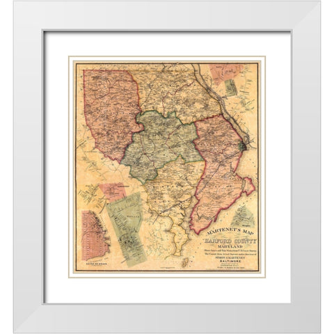 Harford Maryland Landowner - Martenet 1878 White Modern Wood Framed Art Print with Double Matting by Martenet