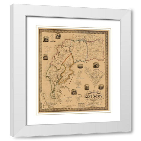 Kent Maryland Landowner - Martenet 1860 White Modern Wood Framed Art Print with Double Matting by Martenet