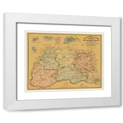 Montgomery Maryland Landowner - Martenet 1865 White Modern Wood Framed Art Print with Double Matting by Martenet