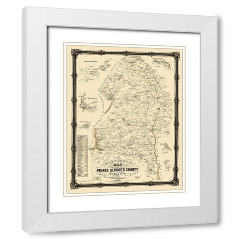 Prince George Maryland Landowner - Martenet 1861 White Modern Wood Framed Art Print with Double Matting by Martenet