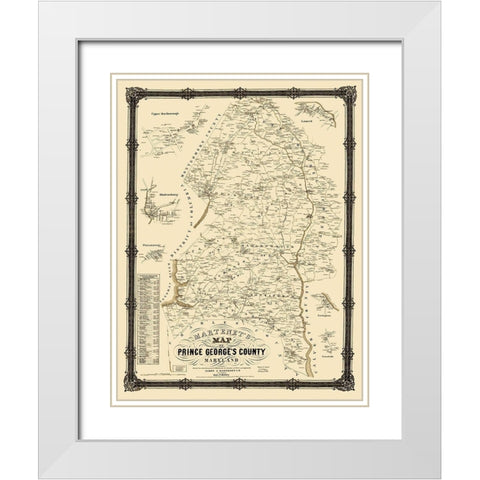 Prince George Maryland Landowner - Martenet 1861 White Modern Wood Framed Art Print with Double Matting by Martenet