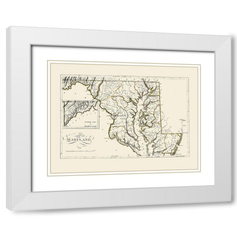Maryland - Carey 1814 White Modern Wood Framed Art Print with Double Matting by Carey