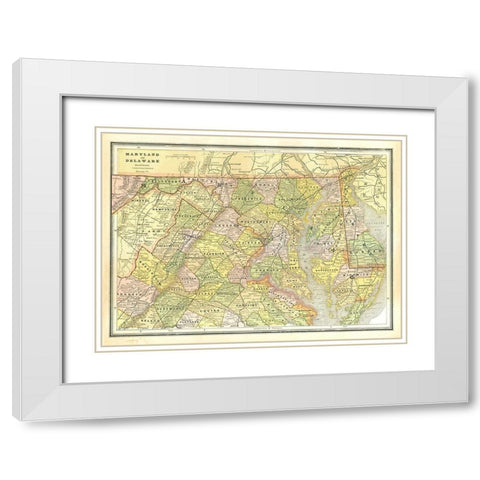 Maryland, Delaware - Cram 1886 White Modern Wood Framed Art Print with Double Matting by Cram
