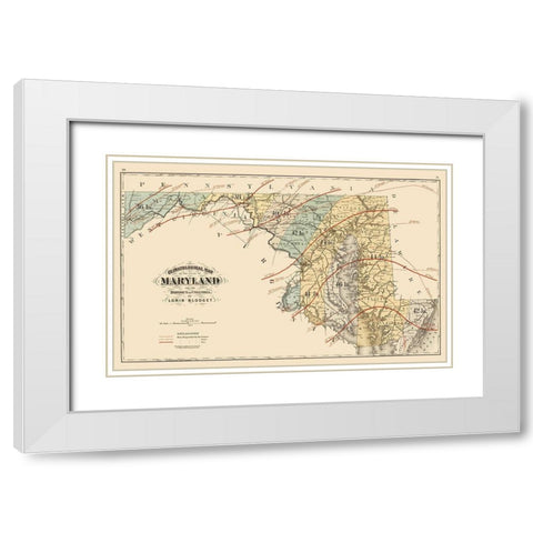 Maryland - Blodget 1873 White Modern Wood Framed Art Print with Double Matting by Blodget