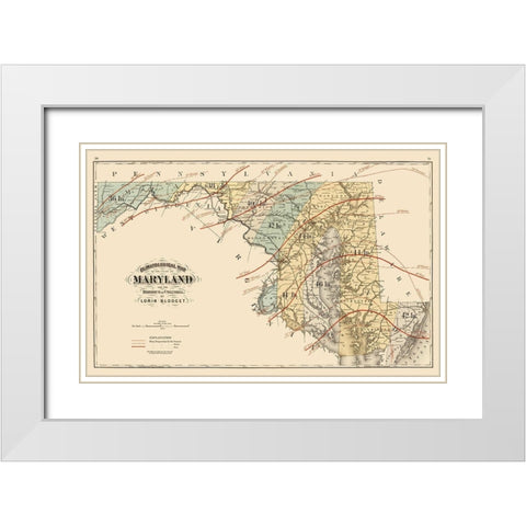 Maryland - Blodget 1873 White Modern Wood Framed Art Print with Double Matting by Blodget
