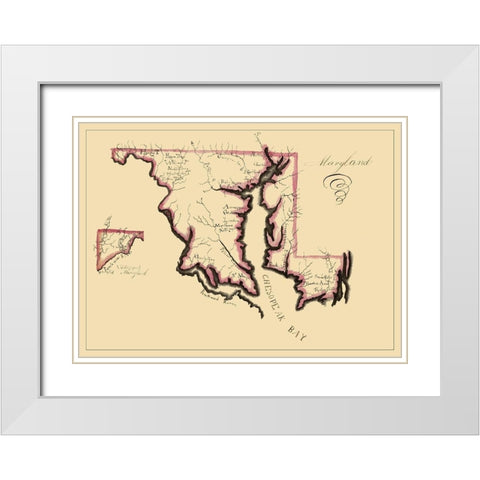 Maryland - Henshaw 1858 White Modern Wood Framed Art Print with Double Matting by Henshaw