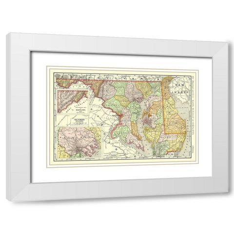 Maryland, Delaware - Rand McNally 1893 White Modern Wood Framed Art Print with Double Matting by Rand McNally