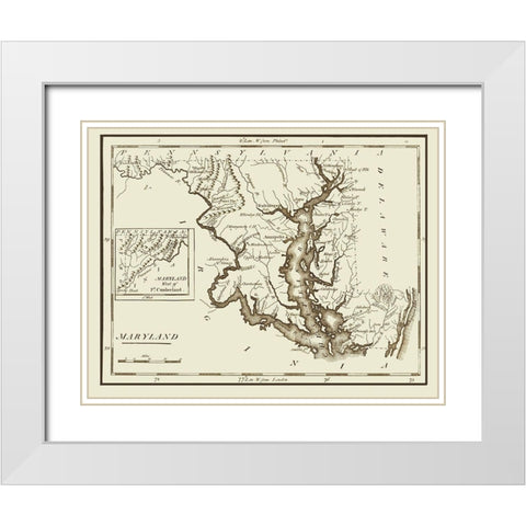 Maryland - Lewis 1797 White Modern Wood Framed Art Print with Double Matting by Lewis