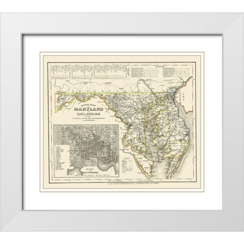 Maryland, Delaware 1846 White Modern Wood Framed Art Print with Double Matting by Canaelen