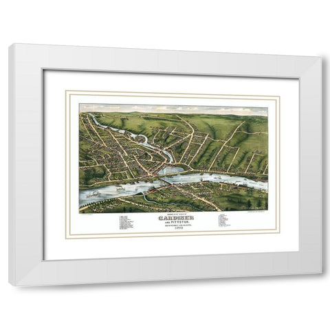 Gardiner Maine - Stoner 1878  White Modern Wood Framed Art Print with Double Matting by Stoner