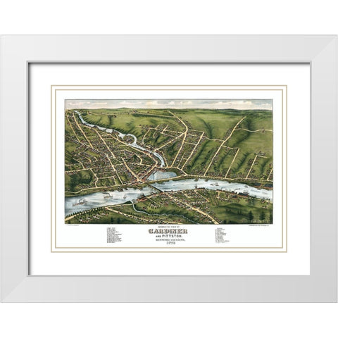 Gardiner Maine - Stoner 1878  White Modern Wood Framed Art Print with Double Matting by Stoner