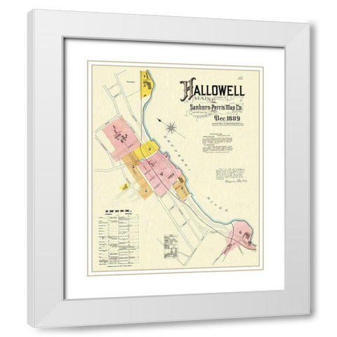 Hallowell Maine - Sanborn 1889 White Modern Wood Framed Art Print with Double Matting by Sanborn