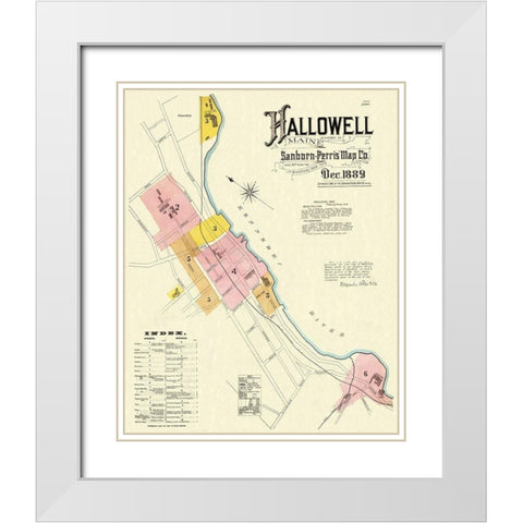 Hallowell Maine - Sanborn 1889 White Modern Wood Framed Art Print with Double Matting by Sanborn