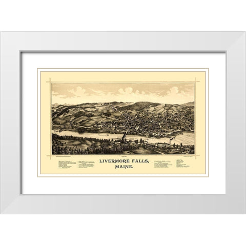 Livermore Falls Maine - Norris 1889  White Modern Wood Framed Art Print with Double Matting by Norris