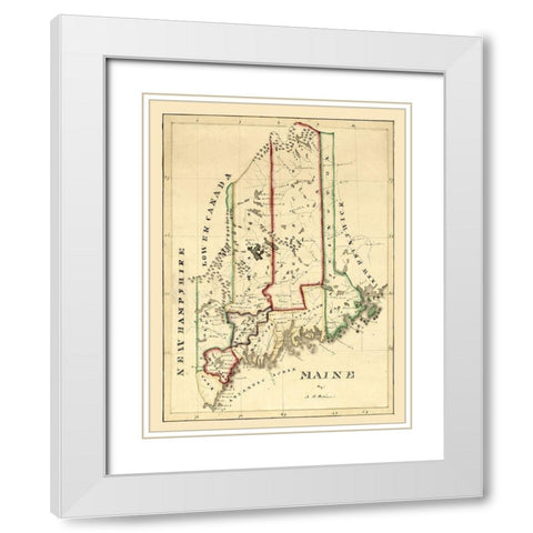 Maine - Perkins 1820  White Modern Wood Framed Art Print with Double Matting by Perkins