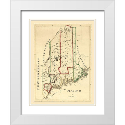 Maine - Perkins 1820  White Modern Wood Framed Art Print with Double Matting by Perkins