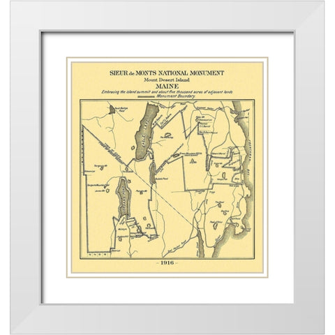 Mount Desert Island Maine - Sieur de Monts 1916 White Modern Wood Framed Art Print with Double Matting by Sieur de Monts