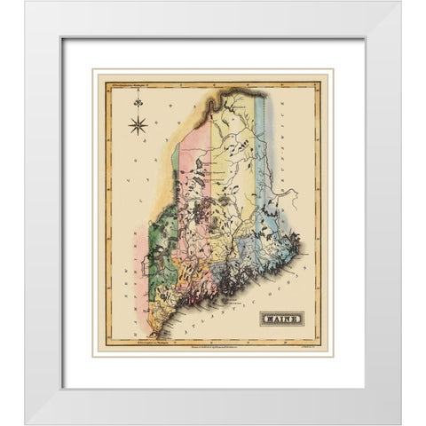 Maine - Lucas 1823 White Modern Wood Framed Art Print with Double Matting by Lucas