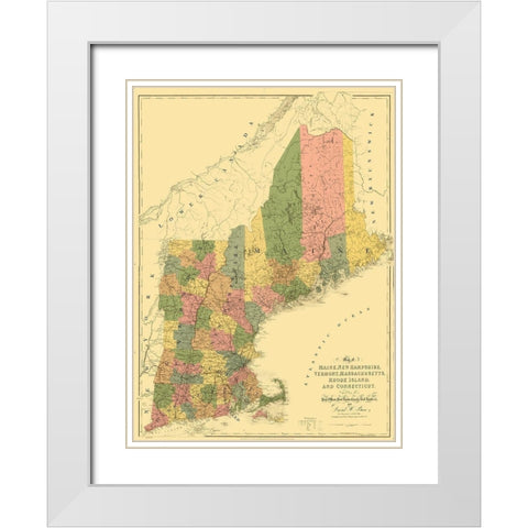 Maine and Surrounding States - Arrowsmith 1839 White Modern Wood Framed Art Print with Double Matting by Arrowsmith