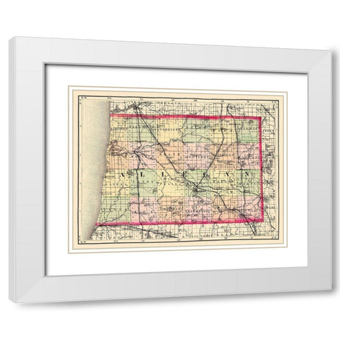 Allegan Michigan - Walling 1873 White Modern Wood Framed Art Print with Double Matting by Walling