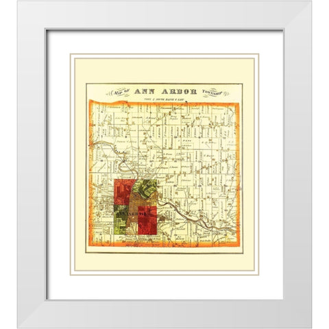 Ann Arbor Michigan Landowner - Everts 1874 White Modern Wood Framed Art Print with Double Matting by Everts