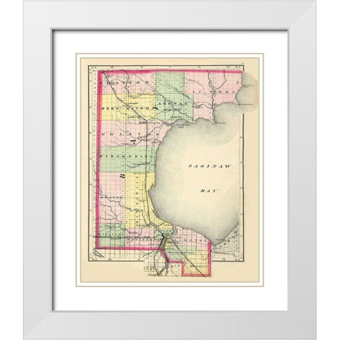 Bay Michigan - Walling 1873 White Modern Wood Framed Art Print with Double Matting by Walling
