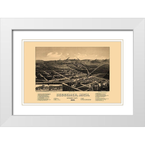 Bessemer Michigan - Beck 1886  White Modern Wood Framed Art Print with Double Matting by Beck