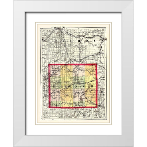 Branch Michigan - Walling 1873 White Modern Wood Framed Art Print with Double Matting by Walling