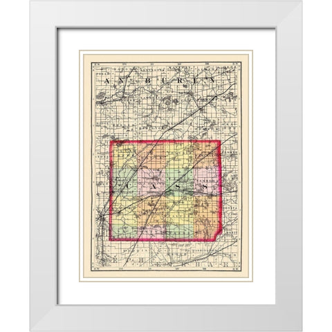Cass Michigan - Walling 1873 White Modern Wood Framed Art Print with Double Matting by Walling