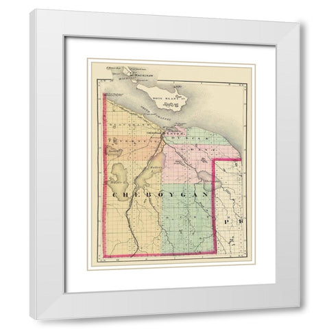 Cheboygan Michigan - Walling 1873 White Modern Wood Framed Art Print with Double Matting by Walling