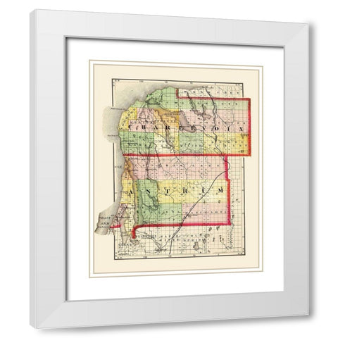 Charlevoix  Antrim Michigan - Walling 1873 White Modern Wood Framed Art Print with Double Matting by Walling