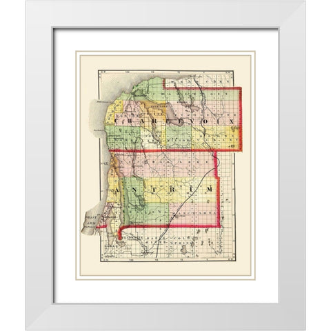 Charlevoix  Antrim Michigan - Walling 1873 White Modern Wood Framed Art Print with Double Matting by Walling