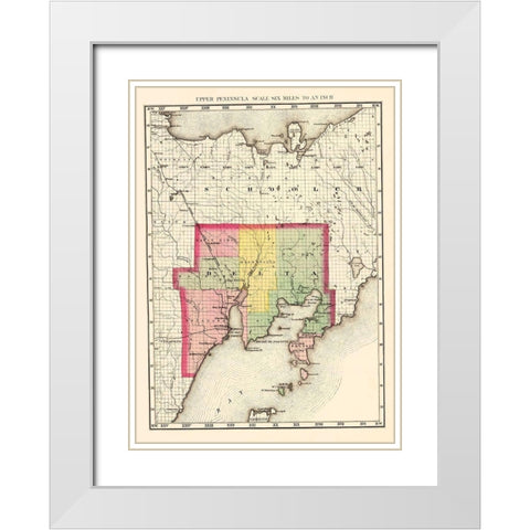 Delta Michigan - Walling 1873 White Modern Wood Framed Art Print with Double Matting by Walling