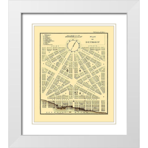 Detroit, Plan Michigan Plan - Bowen 1807 White Modern Wood Framed Art Print with Double Matting by Bowen