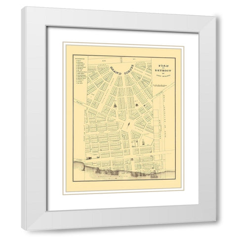Detroit Michigan Plan - Mullet 1830 White Modern Wood Framed Art Print with Double Matting by Mullet