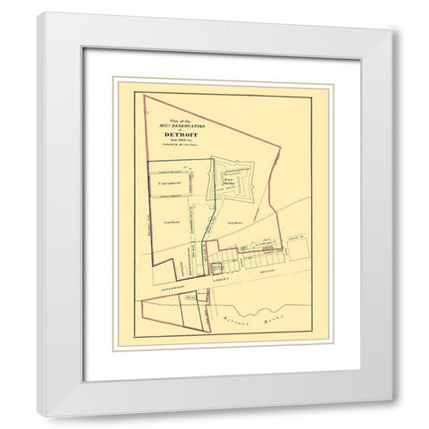 Detroit Michigan Military Reservation Plan 1860 White Modern Wood Framed Art Print with Double Matting by Bowen