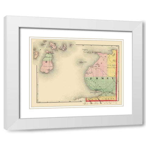 Emmet Michigan - Walling 1873 White Modern Wood Framed Art Print with Double Matting by Walling
