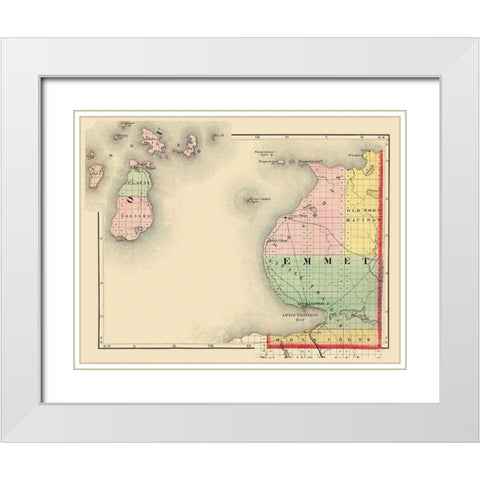 Emmet Michigan - Walling 1873 White Modern Wood Framed Art Print with Double Matting by Walling