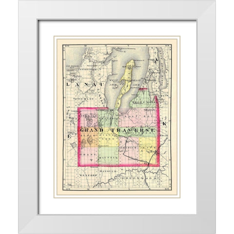 Grand Traverse Michigan - Walling 1873 White Modern Wood Framed Art Print with Double Matting by Walling