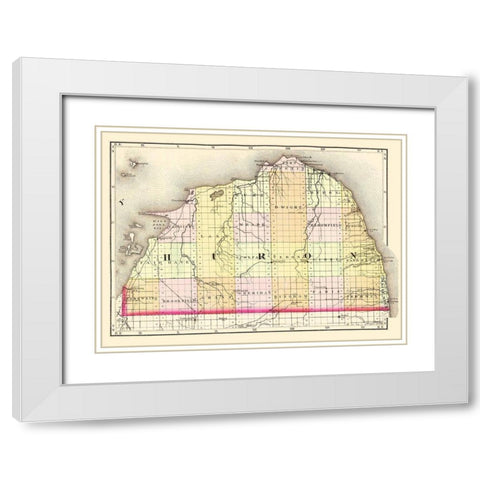 Huron Michigan - Walling 1873 White Modern Wood Framed Art Print with Double Matting by Walling