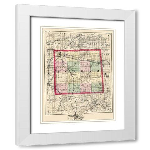 Ingham Michigan - Walling 1873 White Modern Wood Framed Art Print with Double Matting by Walling