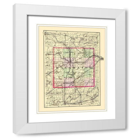 Kalamazoo Michigan - Walling 1873 White Modern Wood Framed Art Print with Double Matting by Walling