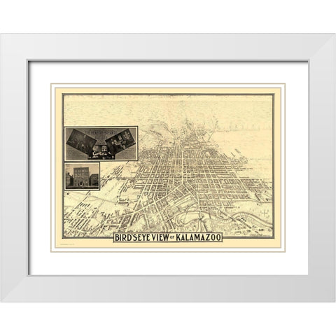 Kalamazoo Michigan - Benford 1908  White Modern Wood Framed Art Print with Double Matting by Benford