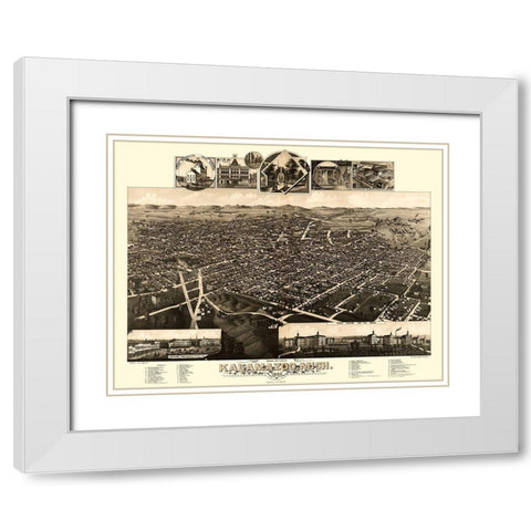 Kalamazoo Michigan - Wellge 1883  White Modern Wood Framed Art Print with Double Matting by Wellge
