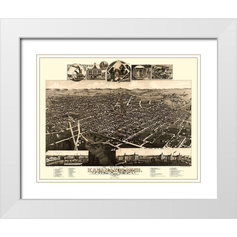 Kalamazoo Michigan - Wellge 1883  White Modern Wood Framed Art Print with Double Matting by Wellge