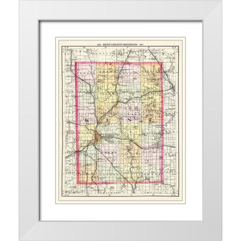 Kent Michigan - Walling 1873 White Modern Wood Framed Art Print with Double Matting by Walling