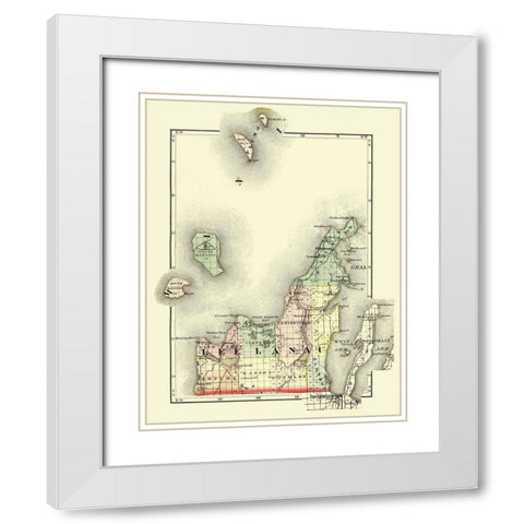 Leelanau Michigan - Walling 1873 White Modern Wood Framed Art Print with Double Matting by Walling